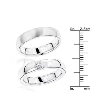 Ensemble de bagues de couple en diamant de laboratoire EtherStar, alliances assorties or pour lui et pour elle, solitaires brossés, taille brillante, luxe - Product Image 4
