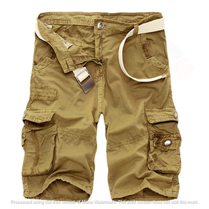 Men's Cargo Shorts Solid Color Mid Waist Cotton Breathable Casual Bermuda Shorts with Multiple Pockets Button Fly Design - Product Image 3