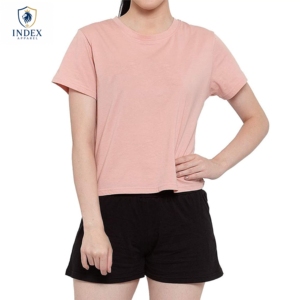 INDEX APPAREL Conjunto de 2 Piezas para Mujer, Shorts Rosa, Tejido de Algodón, Casual, Manga Corta, Cuello Redondo, Corte Regular, Largo por Encima de la Rodilla - Product Image 1