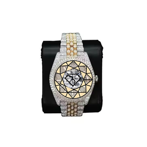 Reloj de Cuarzo Analógico Unisex de Lujo, Simple, con Caja de Acero Inoxidable, Cristal de Moissanita, Esfera con Diamantes, 46 mm, Cierre Oculto con Botón de Presión - Product Image 3
