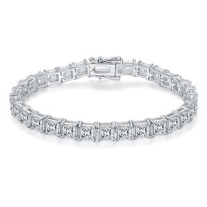 Luxury Princess Cut VVS Moissanite Diamond Sparkling 925 Sterling <b>Silver</b> Rhodium Plated <b>Bracelet</b> For Women Daily Wear - Product Image 1