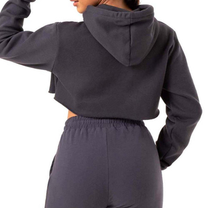 Custom <b>Women's</b> <b>Zip</b> <b>Up</b> Crop <b>Top</b> Hoodie Long Sleeve Sweatshirt Casual Streetwear Drawstring Cropped Hooded Jacket Solid Grey - Product Image 6