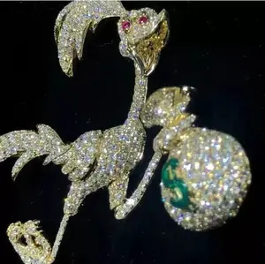 Colgante de Plata de Ley 925 con diseño de Roadrunner estilo Hip Hop, con incrustaciones de diamantes de moissanita, en forma de bolsa de dinero y pájaro de dibujos animados personalizado - Product Image 2