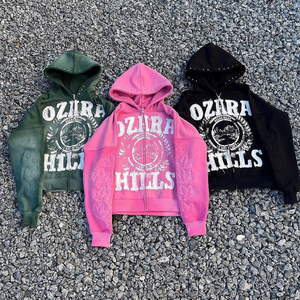Sweat à capuche zippé personnalisé 100 % coton de haute qualité avec broderie, effet délavé, pour homme, grammage lourd 400-500 GSM - Product Image 1