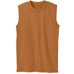 Débardeur côtelé en coton uni anti-boulochage 140g, sans manches, col rond, style muscle, gilet de sport - Product Image 3