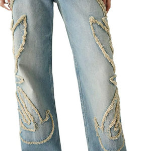 High Quality Custom Fringe Straight Baggy Jeans Soft Women's Denim Pants Plus Size Women's Trouser - Product Image 4
