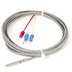 Capteur de température PT100 pour eau, liquide et gaz, câble flexible, capteur de température en platine PT100 RTD avec cartouche en acier inoxydable. - Product Image 1