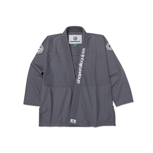 Kimono BJJ gris avec logo thermocollé, unisexe, adulte, coupe classique, 100% polyester, vêtements d'arts martiaux - Product Image 1