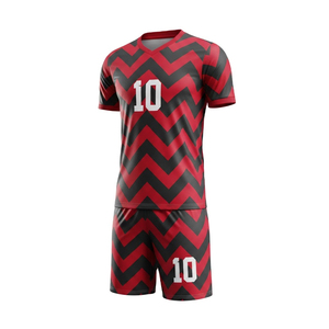 Uniforme de Fútbol Sublimado de la Mejor Calidad, Conjunto de Camiseta Roja y Negra con Diseño Chevron, Transpirable, Tallas Grandes, Antibacteriano, Secado Rápido, Ropa Deportiva para Equipos - Product Image 6