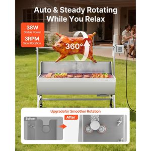 Barbecue rotatif extérieur 38W, capacité 132 LBS, rôtissoire à charbon pour porc et agneau, élément chauffant à 4 niveaux, 4 roues - Product Image 2