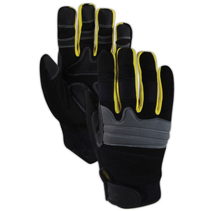 Guantes de trabajo resistentes hechos de cuero vacuno de primera calidad con palma y dedos reforzados en venta - Product Image 1