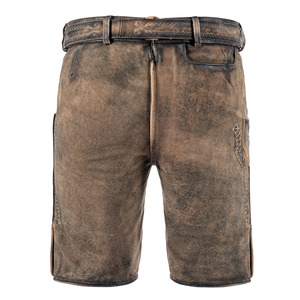 Shorts Lederhosen en cuir véritable pour hommes, traditionnels bavarois, brodés, pour l'Oktoberfest allemand, avec ceinture - Product Image 2