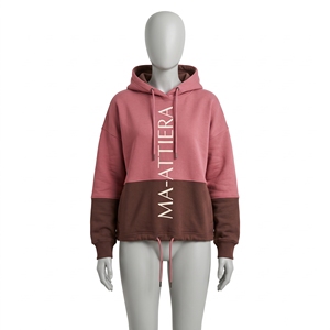 <b>Women</b> Pink Brown Colorblock Hoodie Pullover Sweatshirt Custom Streetwear Oversized <b>Fleece</b> Fashion Casual <b>Top</b> Design - Product Image 3