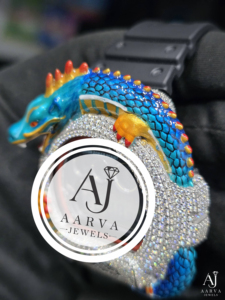 Reloj Digital Hip Hop Aarva Jewels con Incrustaciones de Diamantes y Correa de Goma con Dragón Azul 3D - Product Image 4