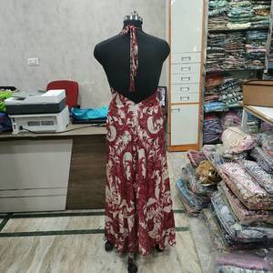 Vestido Maxi Bohemio para Mujer, Cuello en V, Tirantes Finos, Corte en A, Cintura Natural, Talla Única, Tejido, Casual, Estampado, Verano - Product Image 4