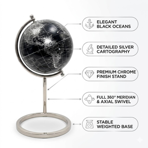 Globo Terráqueo de Escritorio Ejecutivo con Mapa del Mundo Detallado |   Soporte de Hierro y Esfera de Plástico |   Globo Terráqueo Educativo para Escritorio de Oficina y Decoración del Hogar - Product Image 2