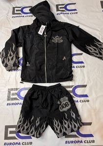 Custom <b>Puller</b> Zipper Nylon Windbreaker Shorts Set Wholesale Reflective Logo Unisex Relaxed Fit Set - Product Image 2