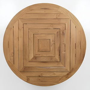 Mesa de Comedor Redonda de Madera de Teca Sólida Resistente a la Intemperie KD con Listones Geométricos para Proyectos Comerciales de Resorts y Restaurantes en Indonesia SVLK - Product Image 5