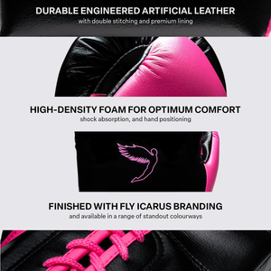 Gants de boxe Top Performance X Fly rose et noir en cuir de vachette véritable, gants de sparring avec impression personnalisée, lacets Fly Boxing Gloves - Product Image 2