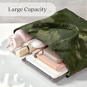 Sac fourre-tout en velours côtelé vert avec fermeture éclair, style féminin, toutes saisons, usage quotidien, 17,5x15 pouces, He She Wears - Product Image 5