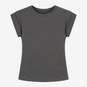 Camiseta de algodón de lona gruesa ecológica de alta calidad para mujer, cuello redondo, holgada, con puños enrollados personalizados, Colección Verano 2026 - Product Image 6
