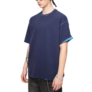 Men's <b>T</b>-<b>shirts</b> Bulk Plain Oversized Distressed Blue <b>T</b>-<b>shirt</b> Round <b>Collar</b> <b>T</b> <b>shirts</b> with logo Custom logo Printed - Product Image 2