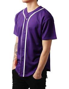 Camiseta de Béisbol de Alta Calidad al por Mayor, 100% Poliéster, con Botones, Color Morado, para Hombre y Mujer - Product Image 3