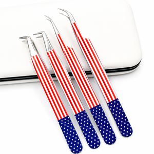 Ensemble de pinces à sourcils drapeau américain, pointes inclinées de précision, acier inoxydable, durable, écologique, design moderne pour les artistes en extensions de cils - Product Image 5