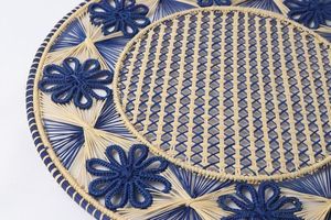 Exquisite Stylish Rustic Iraca Palm Table <b>Placemat</b> Elegant Woven Raffia <b>Navy</b> Blue Mat Creative Handcrafted Round Dining Supplies - Product Image 2