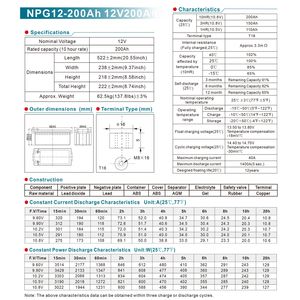 Batteria Marina AGM Ricaricabile 12V 200 AH per RV, Solare, Marino, Grid, UPS, Backup con Basso Tasso di Auto-Scarica - Product Image 5