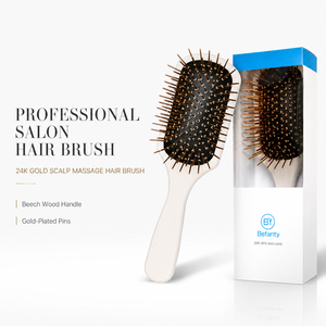 Cepillo de Pelo Profesional Befanty para Salón, Cepillo de Masaje para Cuero Cabelludo con Oro de 24K, Mango de Madera de Haya, Tamaño Grande - Product Image 1