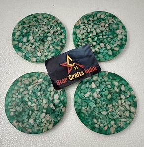 New Design Eco-Friendly Modern Tea Coasters 4 Pcs Set Resin Tarrazzo Mosaic Design Customizable Size (4X4 Inches) for Home Use - Product Image 2