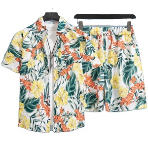 Ensemble short décontracté pour homme au design unique Ensemble plage vacances couple chemise à fleurs à manches courtes Ensemble plage hawaïen - Product Image 2