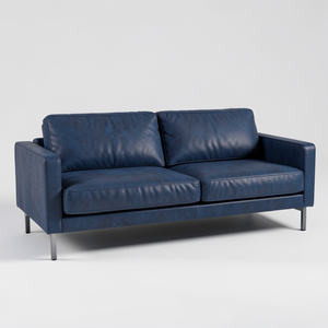 Sofá de Cuero Genuino de Primera Calidad, Estilo Moderno de Mediados de Siglo, Tapicería de Cuero Azul para Sala de Estar, Muebles para Cafetería y Restaurante - Product Image 1