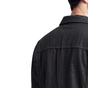 Veste en jean vintage noire délavée pour homme, vêtement de travail, boutonnée, en coton mi-lourd, motif uni, pour l'hiver, taille 4XL - Product Image 4