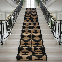 Handcrafted Geometric Jute Staircase Runner Rug Black Triangle Diamond Block Pattern Long Hallway Corridor Floor Runner
