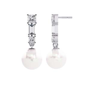 Pendientes de Oro de 9K con Diamante Cultivado en Laboratorio, Corte Princesa, con Perla Blanca, Certificados por Aigs, Joyería Unisex de Moda - Product Image 2
