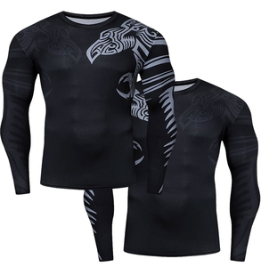 <b>Men's</b> Full Sleeve Rash Guard Black Gray Tribal Eagle Print Quick Dry Breathable UPF50+ <b>Compression</b> Shirt Polyester/Nylon <b>for</b> MMA - Product Image 5