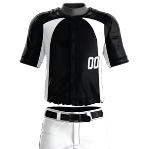 Maillot de baseball personnalisé pour homme, noir et blanc, à blocs de couleur, manches courtes, boutons sur le devant, en polyester anti-humidité, numéro d'équipe 00 imprimé - Product Image 1