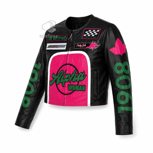Alfa | Kapa |   Chaqueta de cuero para mujer Alpha Sorority, estilo motociclista, con cremallera frontal, para carreras y ciclismo, ropa exterior. - Product Image 2