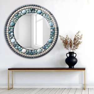 Blue Pebble Mosaic Round Handmade Crystal Glass Wall <b>Mirror</b> From REHMAN <b>CRAFT</b> - Product Image 2