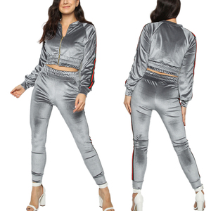 <b>Womens</b> <b>Velour</b> <b>Tracksuit</b> Two Piece Outfits Long Sleeve Hooded Zip Crop Tops Flared Pants Set Winter Eco-Friendly Wear New 2026 - Product Image 6