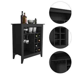 Mobile bar New Canaan con 6 bottiglie, 1 cassetto e 1 ripiano, colore nero wengue - Product Image 3