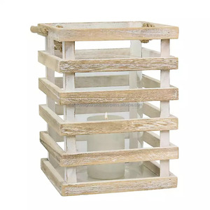 Linterna de Casa de Metal lavado blanco desgastado Candelabros de madera decorativos de Navidad para el hogar Otros tarros de velas y linternas - Product Image 2