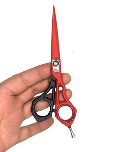 Ciseaux de barbier professionnels Tegra en acier inoxydable à lame tranchante, 28 dents, pour droitiers, avec poignée moyenne en caoutchouc - Product Image 1