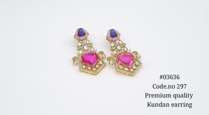 Pendientes de Oro Laminado con Moissanita Kundan 03636, Pendientes Colgantes con Doble Piedra para Mujer, Joyería de Boda - Product Image 5