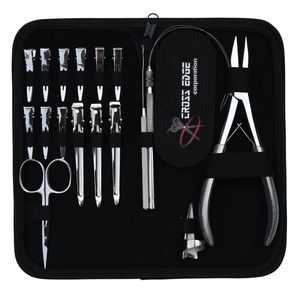 Kit d'accessoires pour extensions capillaires de salon : Pince à sertir plate, Crochet de tirage de mèches, Pince à boucles, Pinces de sectionnement, Ciseaux - Product Image 1