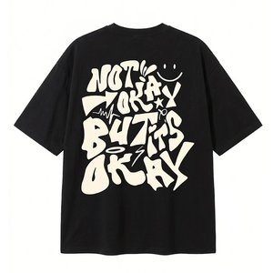 Camiseta negra holgada con hombros caídos para hombre, camiseta de algodón de primera calidad, estilo urbano, camisa transpirable de alta calidad para hombre - Product Image 2