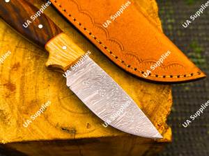 Damascus Steel 8" OEM Drop Point Razor <b>Sharp</b> Skinner <b>Knife</b> Rosewood Leather Sheath Outdoor Carry Survival Self Defence <b>Knife</b> - Product Image 3