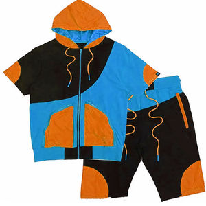 Ensemble de survêtement pour homme à capuche, color-block, séchage rapide, léger, sportif, manches longues, gris avec fermeture éclair néon - Product Image 5